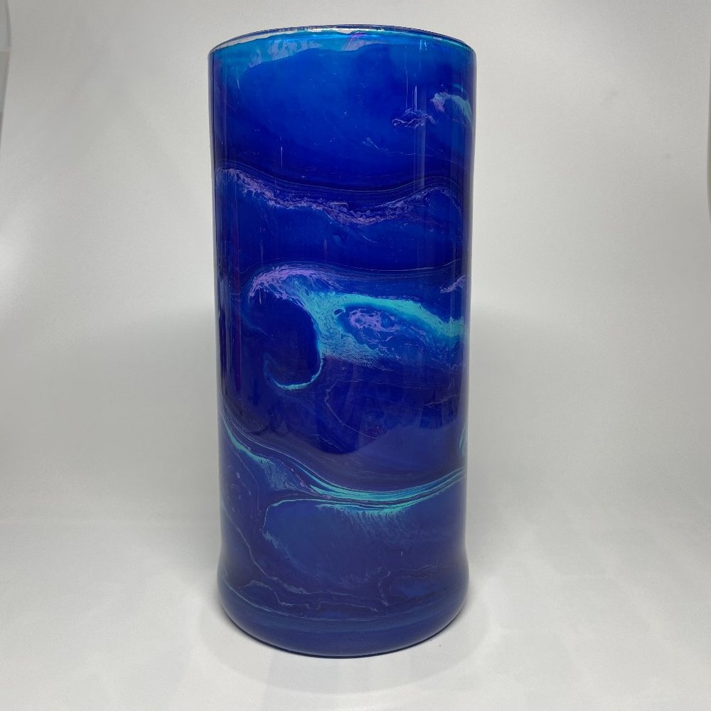 NWOT Fluid Art Glass Flower Vase, Cylinder Vase, Table Centerpiece, Table Decor